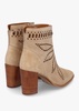 Ariana Beige Suede Laser Cut Block Heel Ankle Boots