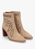 Ariana Beige Suede Laser Cut Block Heel Ankle Boots