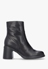 Min Black Leather Block Heel Ankle Boots