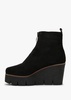 Hamal Black Suede Zip Front Wedge Ankle Boots