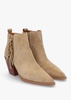 Baker Taupe Suede Fringed Stacked Heel Western Ankle Boots