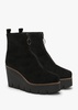 Hamal Black Suede Zip Front Wedge Ankle Boots