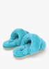 Two Stripes Blue Sheepskin Slippers