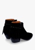 Ajax Black Suede Fringed Western Stacked Heel Ankle Boots