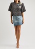 Crystal-embellished tweed T-shirt 