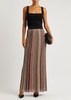 Striped embellished ribbed-knit maxi skirt 