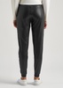 Black faux stretch-leather sweatpants