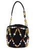 Bead-embellished satin bucket bag 