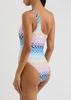 knitted-overlay one-shoulder swimsuit