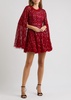 Heart Lattice embellished cape-effect mini dress