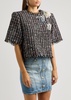 Crystal-embellished tweed T-shirt 