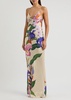 Olive floral-print satin maxi dress