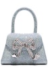 Micro crystal-embellished denim top handle bag