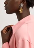 Two-tone flower clip-on drop earrings