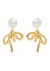 Pearl and bow 18kt gold-plated drop earrings