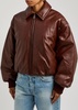 Padded faux leather bomber jacket