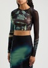 Printed cropped tulle top 