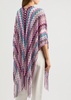 Zigzag-intarsia fine-knit poncho