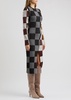 Checked-intarsia ribbed-knit midi dress 