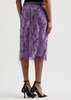 Sequin-embellished fringed lace midi skirt 