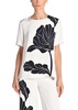 short sleeve pleat back top in printed crepe