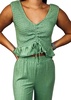 flounce around town top in sage green