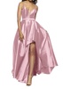 plunging neck strappy back high-low taffeta gown in dusty rose