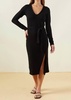 supersoft fleece dress with tie in black