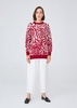 Rose Patterned Knitwear Fluffy Crew Neck Sweater  Red/Cream