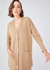 Nicola V-Neck Long Knit Cardigan - Camel Melange