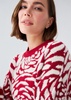 Rose Patterned Knitwear Fluffy Crew Neck Sweater  Red/Cream