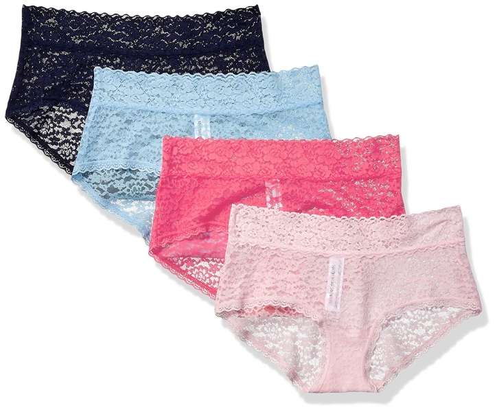 Amazon Essentials Women's Comfortable Lace Stretch Hipster Underwear, Pack of 4