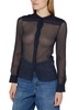 Fitted collarless silk crepe blouse