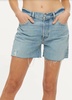 raw hem denim short in blue