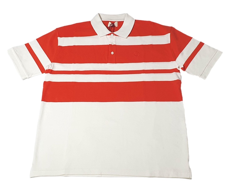 6303584 men's  bone/orange striped organic cotton polo shirt