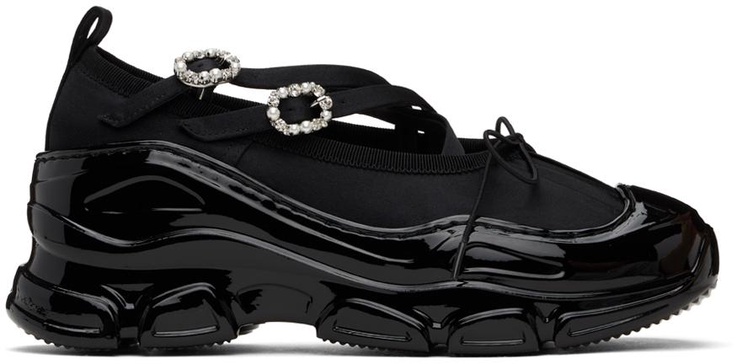 Black Crystal Buckle Tracker Ballerina Sneakers