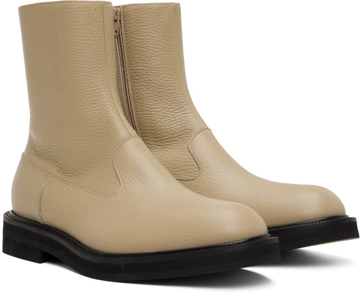 Beige Leather Chelsea Boots