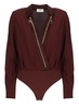 Elisabetta Franchi Zip Detailed Georgette Satin Bodysuit Blouse