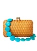 women's alma wicker clutch with beaded strap in honey