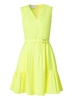 v-neck cotton poplin pleated dress in yellow