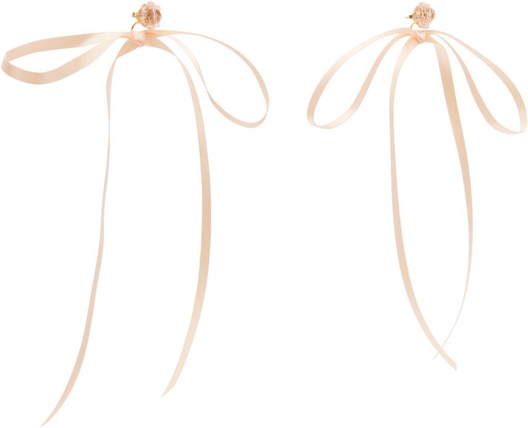 Beige & Pink Bow Ribbon Stud Earrings