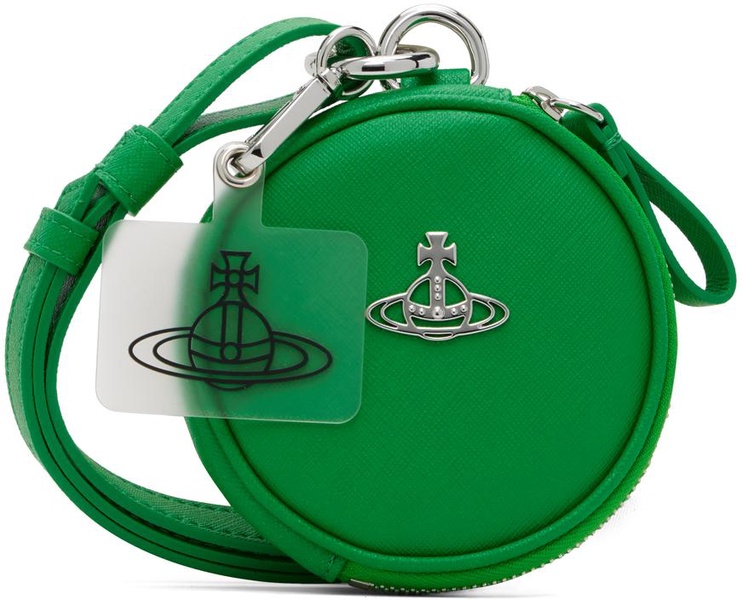 Green Phone Lanyard Faux-Leather Pouch