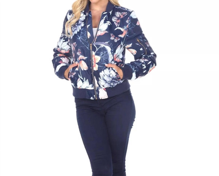 floral bomber jacket in navy