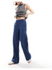 Object wide leg pants in dark denim blue