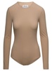 Beige Fitted Long Sleeves Bodysuit In Polyamide Blend Woman