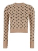 Beige Crop Sweater With Crescent Moon Jacquard Motif In Wool Woman