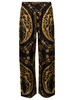 Black Loose Pants With All-Over Graphic Print In Silk Man