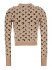 Beige Crop Sweater With Crescent Moon Jacquard Motif In Wool Woman