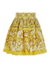 Yellow Round Miniskirt With Majolica Print In Cotton Woman