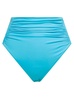 High Waisted Bikini Bottoms With Ruched Detailing In Turquoise Polyamide Woman